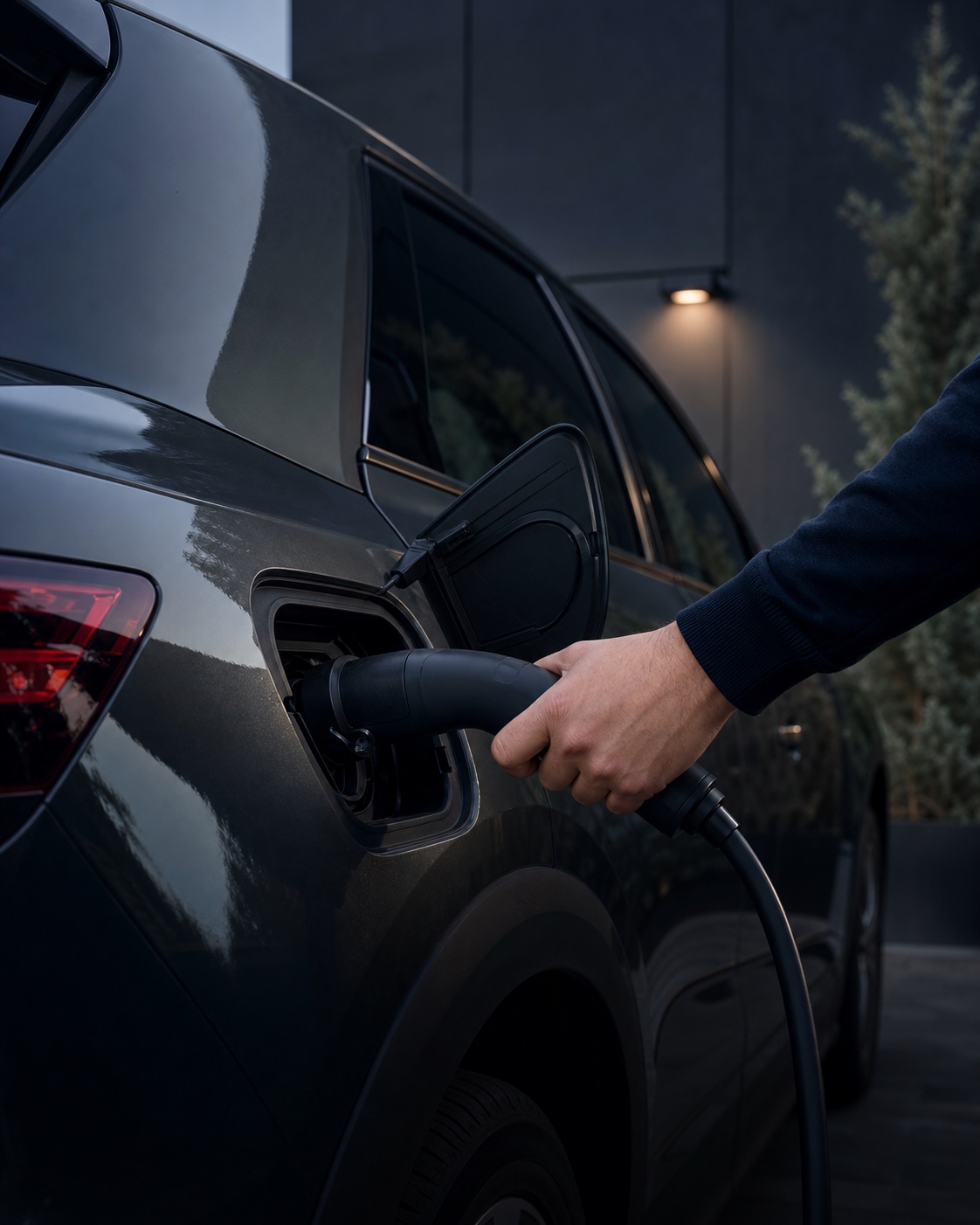 A charging cable is connected to an electric crossover.